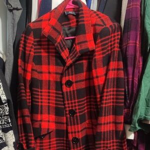 Anne Klein Red and Black Plaid Coat